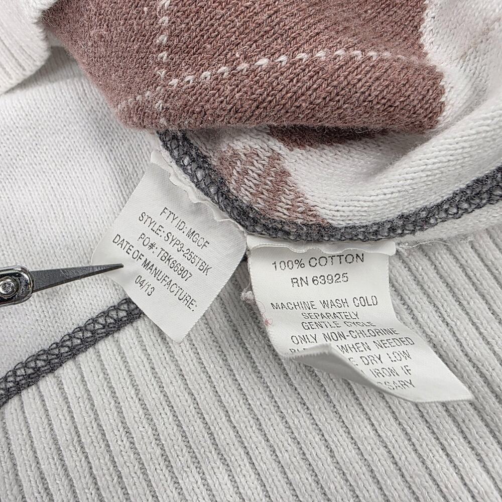 BKE Sweater Mens Large White Brown Argyle 1/4 Zip Mock Neck Cotton Knit Pullover - Picture 16 of 16